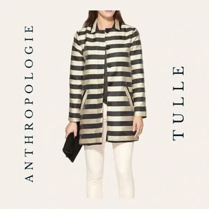 0379W. ANTHROPOLOGIE STRIPED LONG SLEEVE COAT SIZE SMALL OFF‎ WHITE/BLACK COLOR